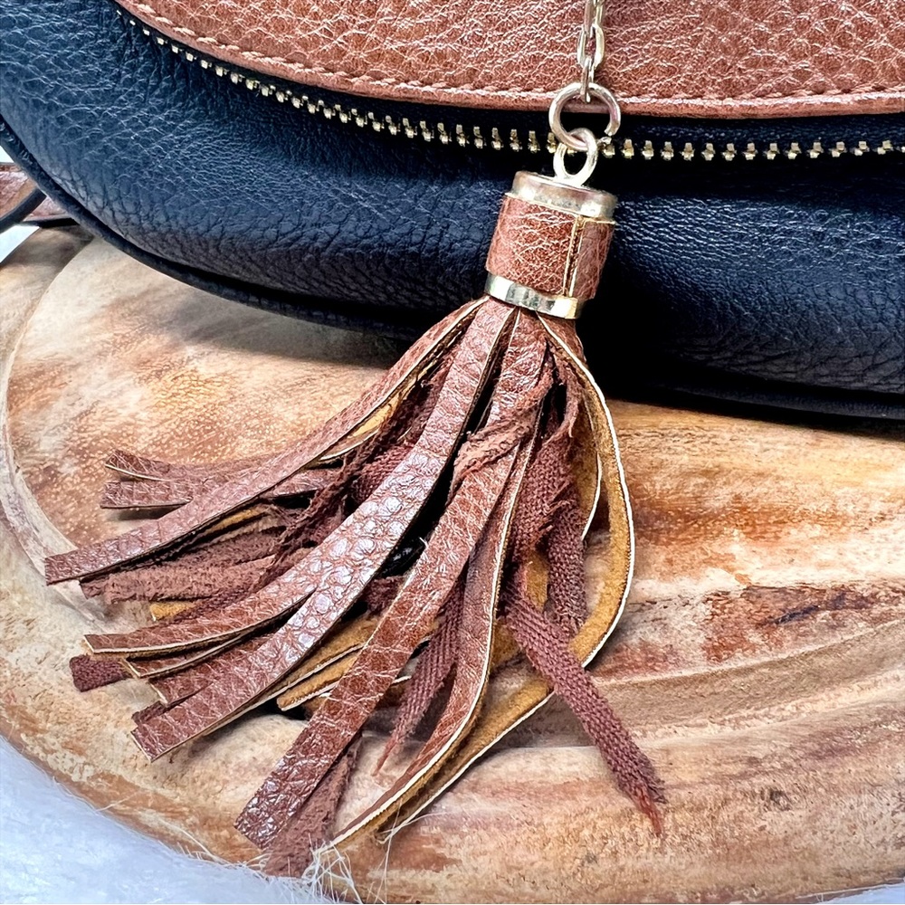 Mix. No.6 Black and Brown faux leather Multi Zip Crossbody Bag with Tassel. - Picture 9 of 11